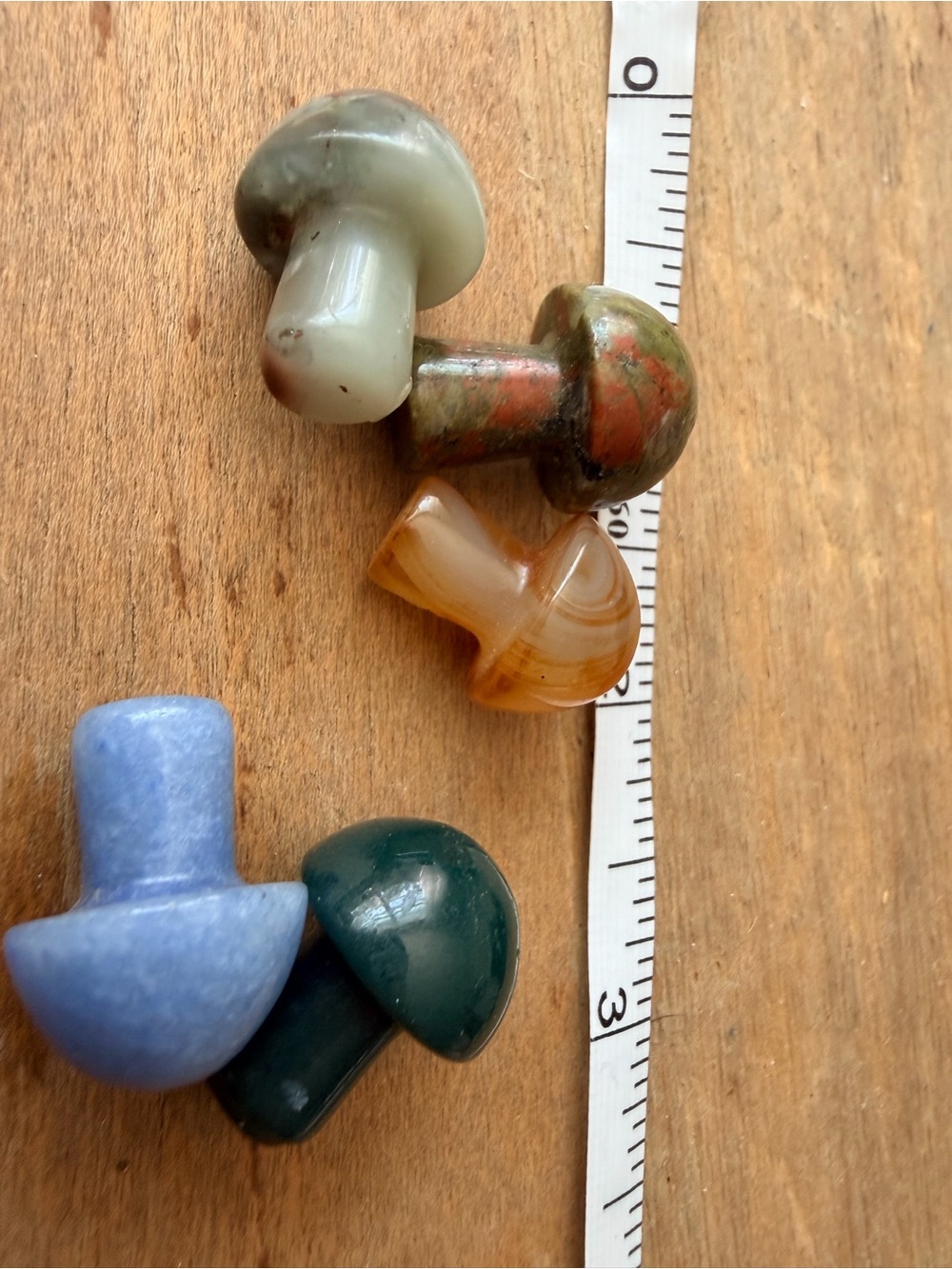 Set of 5 Mini Gemstone Crystal Mushrooms Carved Stone Figurines